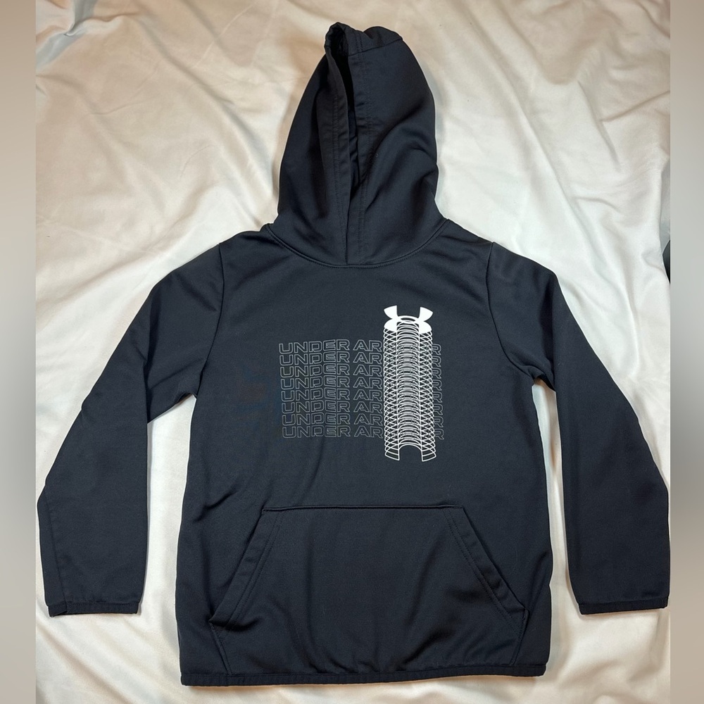 Under Armour Boys Black Performance Hoodie with White Design